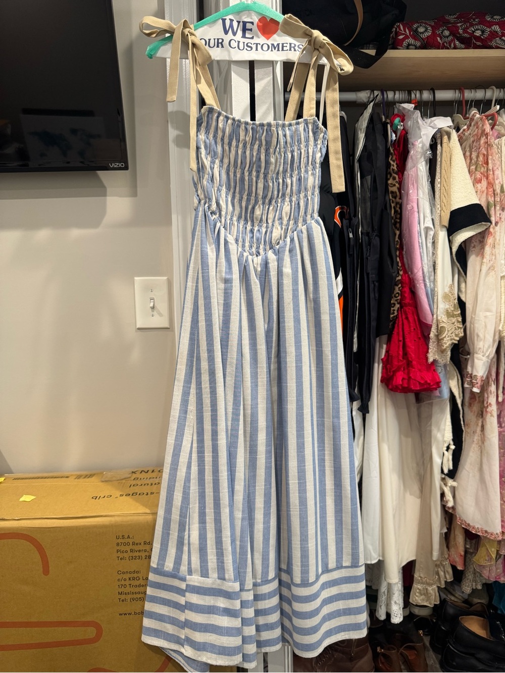 Blue & White Striped Tie-Shoulder Summer Maxi Dress